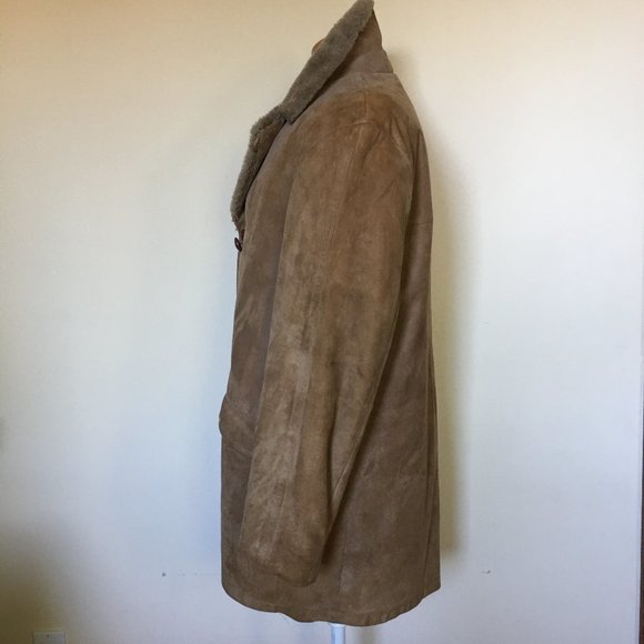 Lakeland Tan Suede Faux Shearling Sherpa Coat 40 - Picture 3 of 7